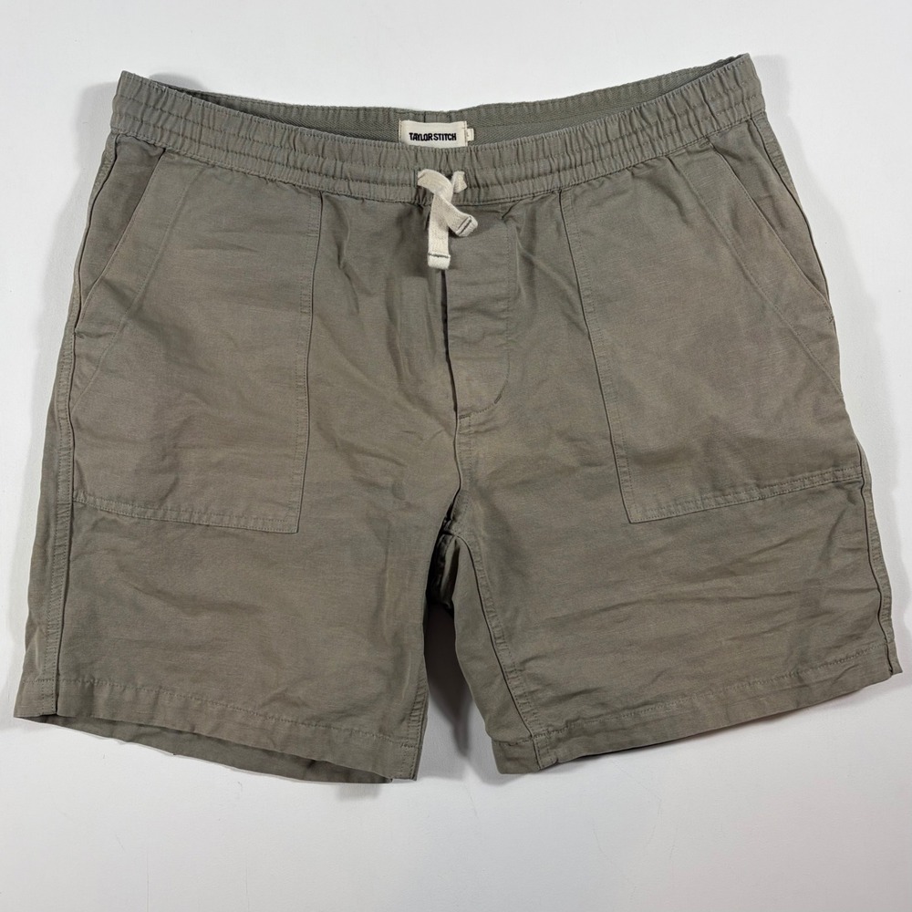 Taylor Stitch Shorts Mens Large Cotton Linen Blend Drawstring Utility Olive Drab